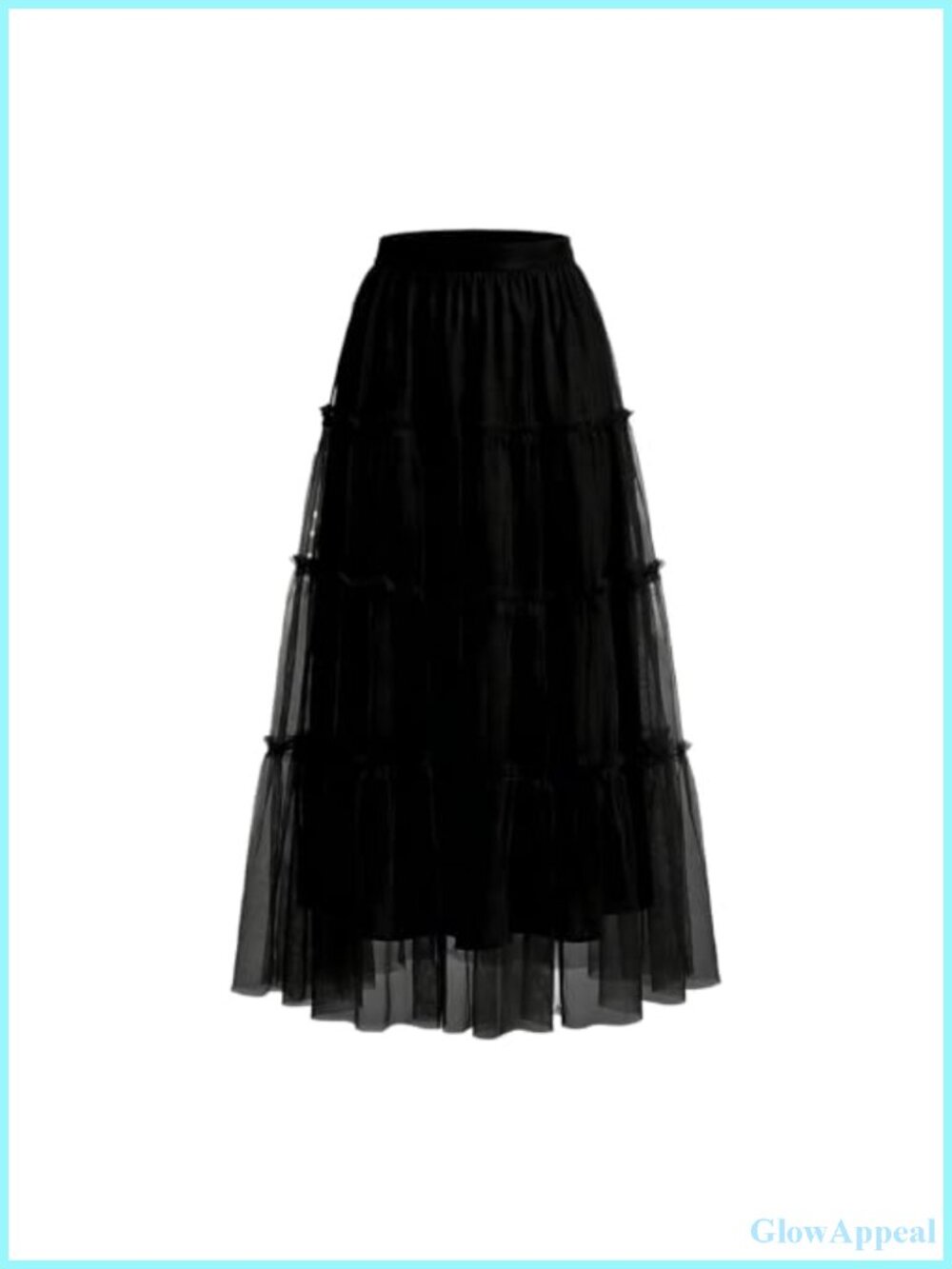 kephy Women's A-Line Tiered Tulle Midi Skirt High Elastic Waist